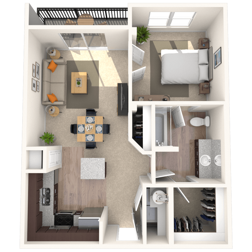Floor plan for 1 bed, 1 bath, 660 sqft